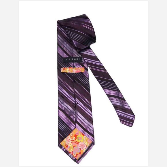 Ted Baker London Silk Tie Purple Stripe Men's Long - Picture 2 of 2